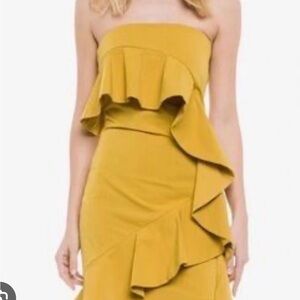 Elegant Mustard Strapless Ruffle Dress from Endless Roses - Size S - NWT